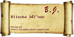 Bliszka János névjegykártya